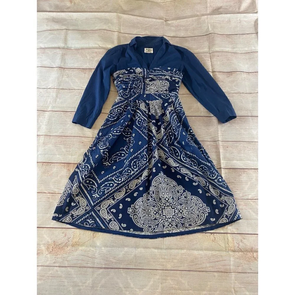 Anthropologie Holding Horses Women's Blue Flared Bandana Dress - 0 - Picture 6 of 15